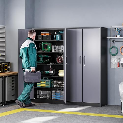 Miniatura 2 de Letaya Armario de almacenamiento de metal con puerta de cerradura y 5 estantes, gabinete de herramientas de garaje de acero de 6 niveles para