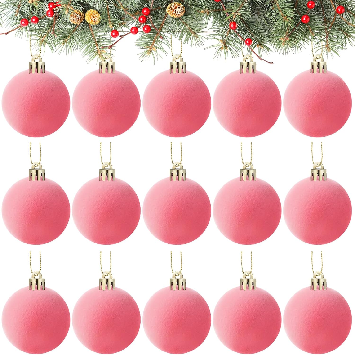 15 Pcs Christmas Velvet Balls 1.97 Flocked Christmas Hanging Ornaments Handmade Velvet Balls Christmas Tree Ornaments Xmas Velvet Tree Bulbs for Wedding Anniversary Party (Pink) Pink 15