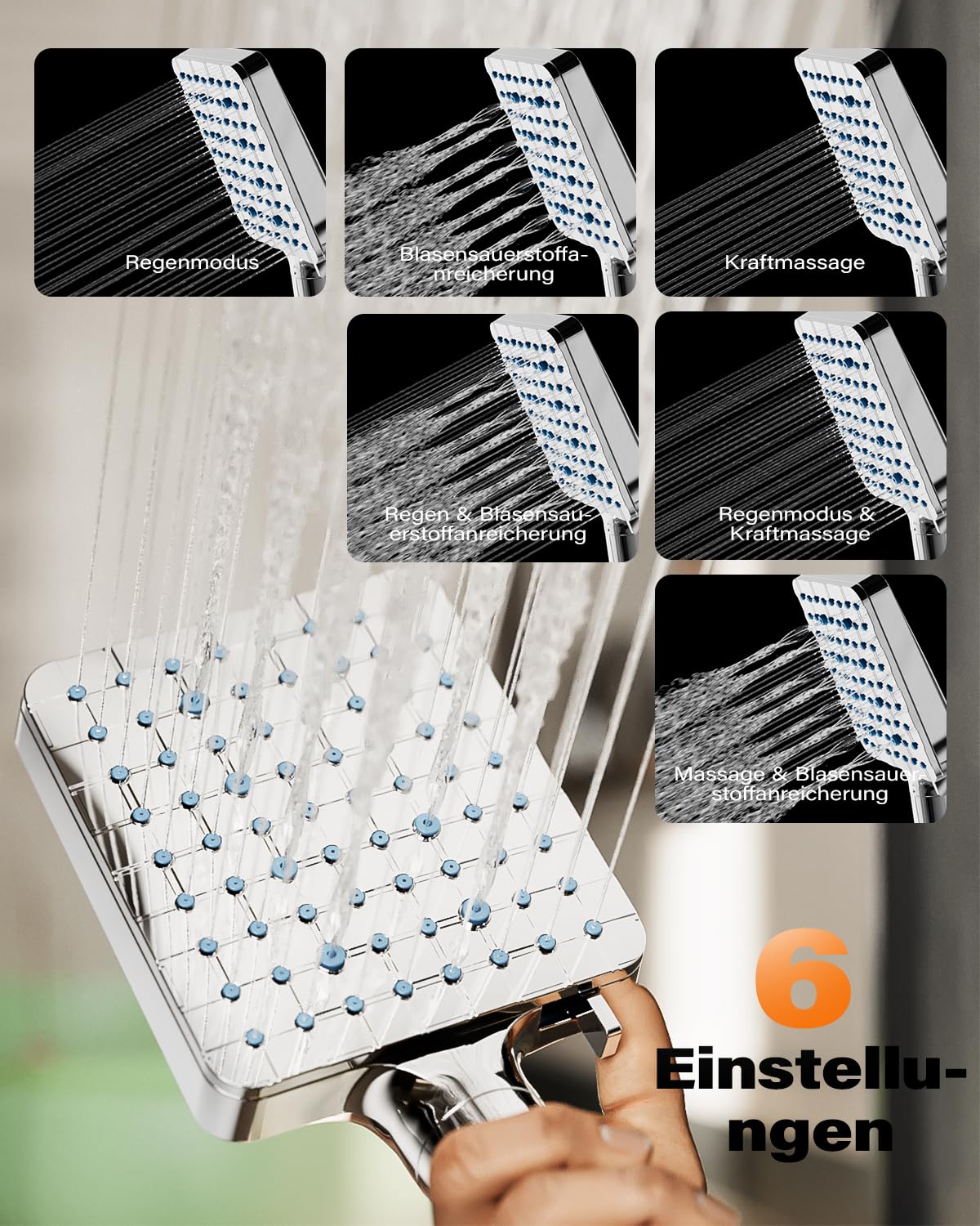Soffione Doccia con Filtro per Acqua Dura Cobbe, 6+1 Modalità di Getto, Soffione Doccia ad Alta Pressione e Tubo Flessibile da 1,5 m con Filtro a 20 Stadi per la Rimozione del Cloro Residuo, Cromato