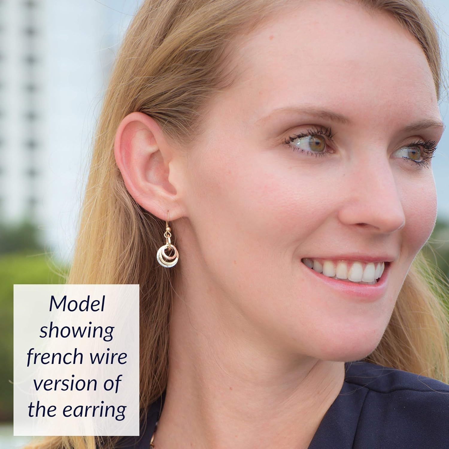 Tricolor Mixed Metal Everyday Dangle Earrings for Women | Sterling Silver & 14K Yellow/Rose Gold-Filled Circles | Lightweight Handmade Jewelry Gift for Her - Image 2