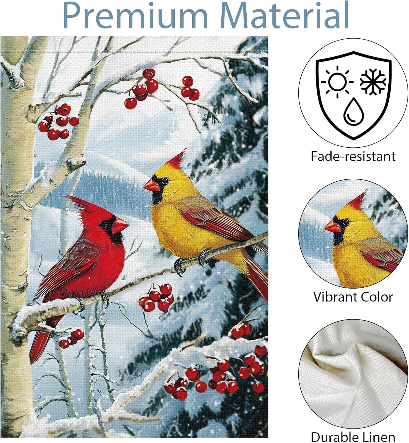 Winter Cardinal Bird Garden Flag 12x18 Inch Double Sided，Red Birds Holly Berry Snow Outdoor Farmhouse Christams Burlap Yard Flag - Image 7