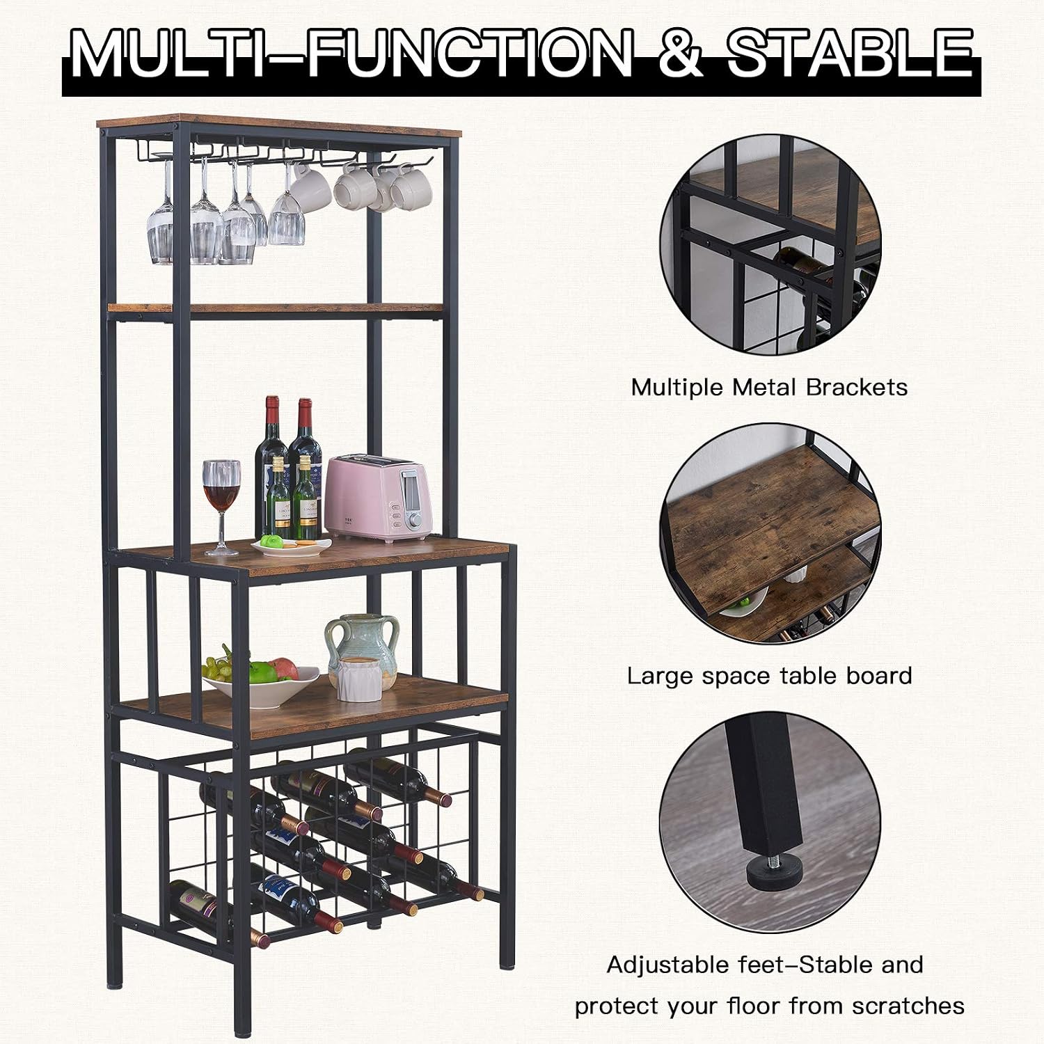 Lowest Price OIAHOMY Industrial Wine Bakers Rack,4-Tier Wine Rack Freestanding Floor with Wine Storage and Glass Holder,Multi-Function Home Bar Furniture Wine Bar Cabinet for Home Kitchen Dining Room 🔥 Crazy Deals OIAHOMY Industrial Wine Bakers Rack,4-Tier Wine Rack Freestanding Floor with Wine Storage and Glass Holder,Multi-Function Home Bar Furniture Wine Bar Cabinet for Home Kitchen Dining Room