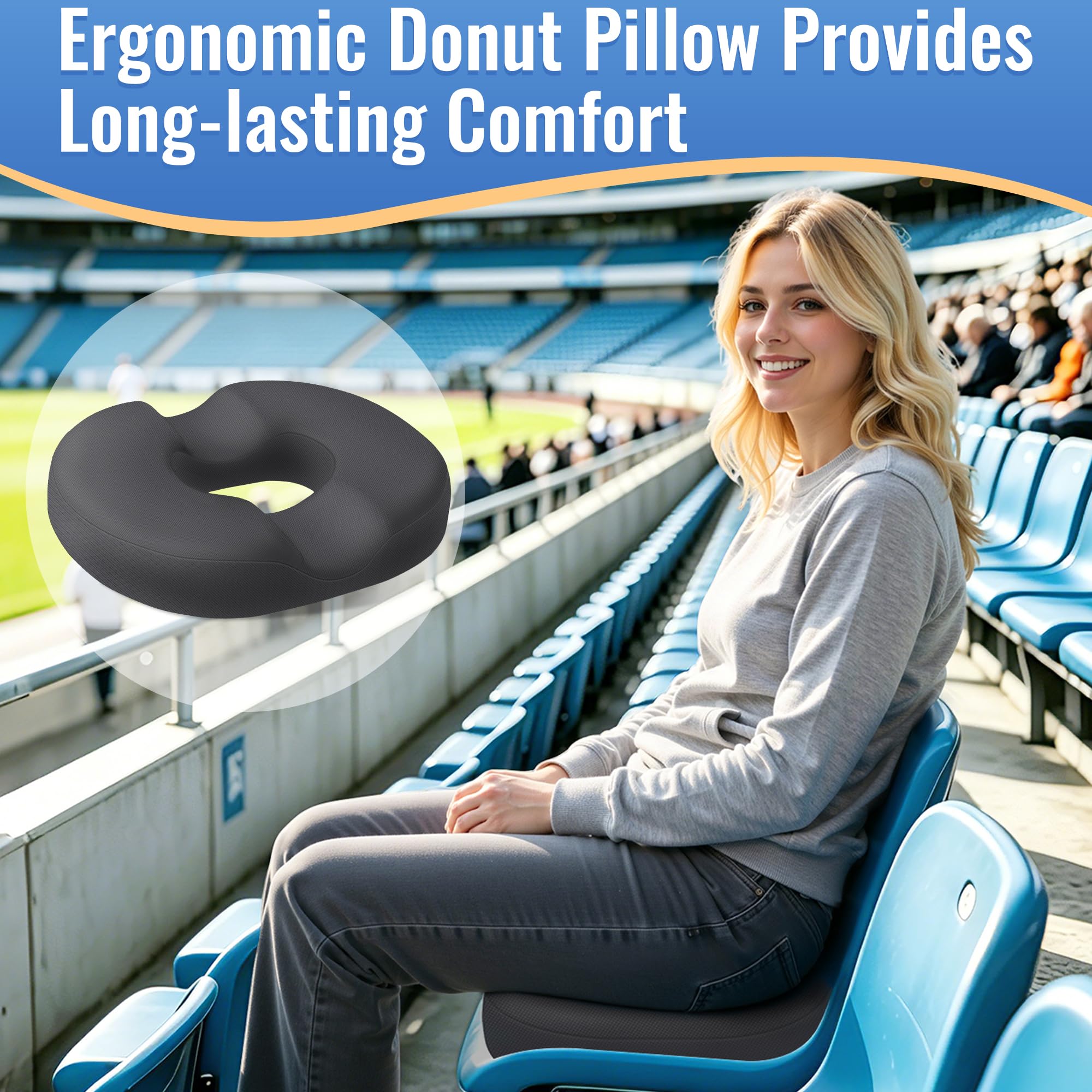 CloudBliss Cuscino a ciambella per sollievo dal dolore al coccige ed emorroidi, in memory foam, per sedia postpartum, gravidanza, per uomini e donne, per casa e ufficio, (grigio)