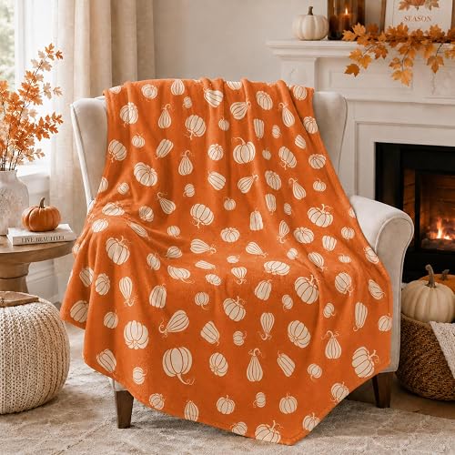 Fall Throw Blanket for Couch, Soft Cozy Autumn Pumpkin Blankets,