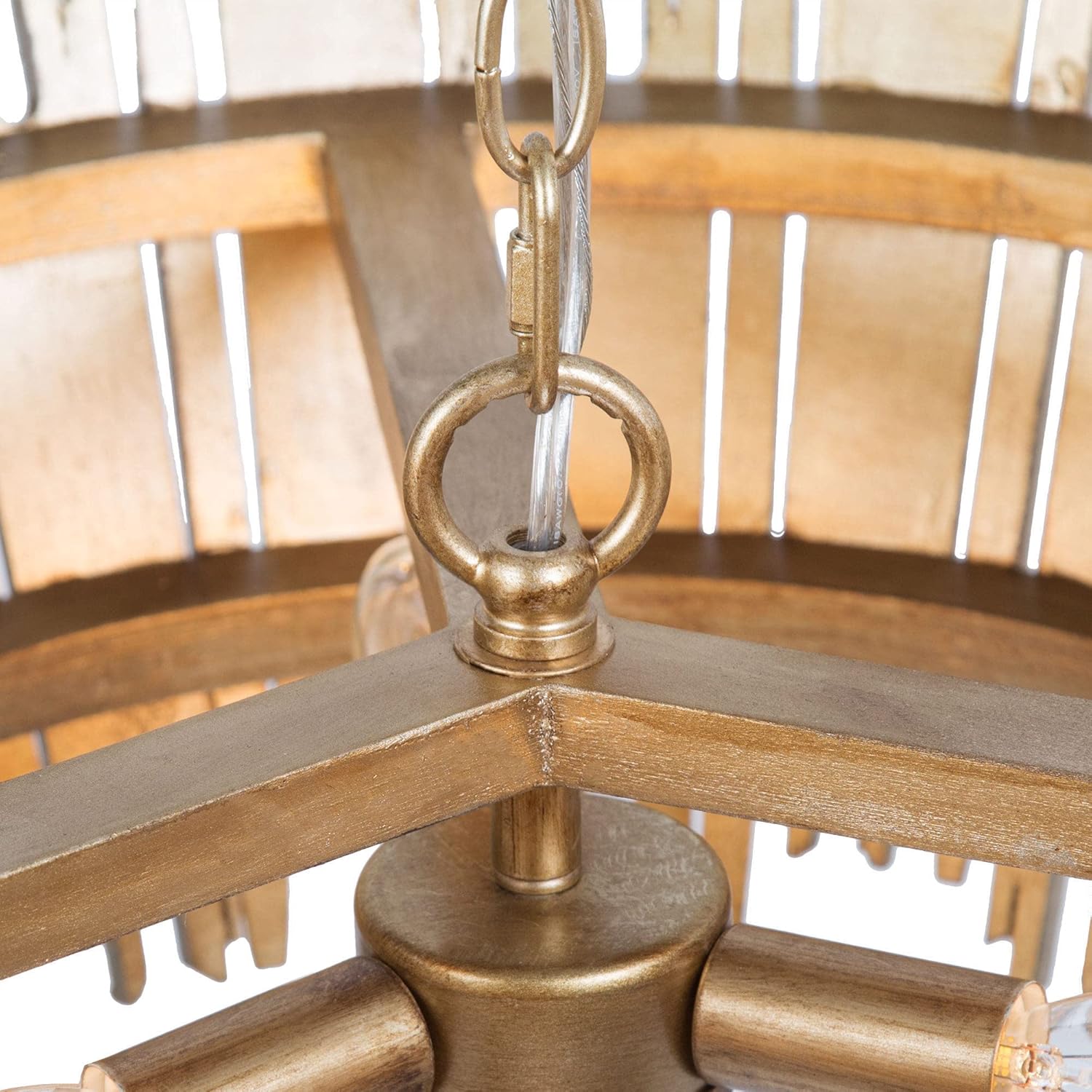 Gold Chandelier, Modern Farmhouse Chandelier, Dining Room Lighting Fixtures Hanging with Wood Framework and Gold Finish, Chandeliers for Dining Rooms, Kitchen, Foyer, Living Room, 20" D x 8" H