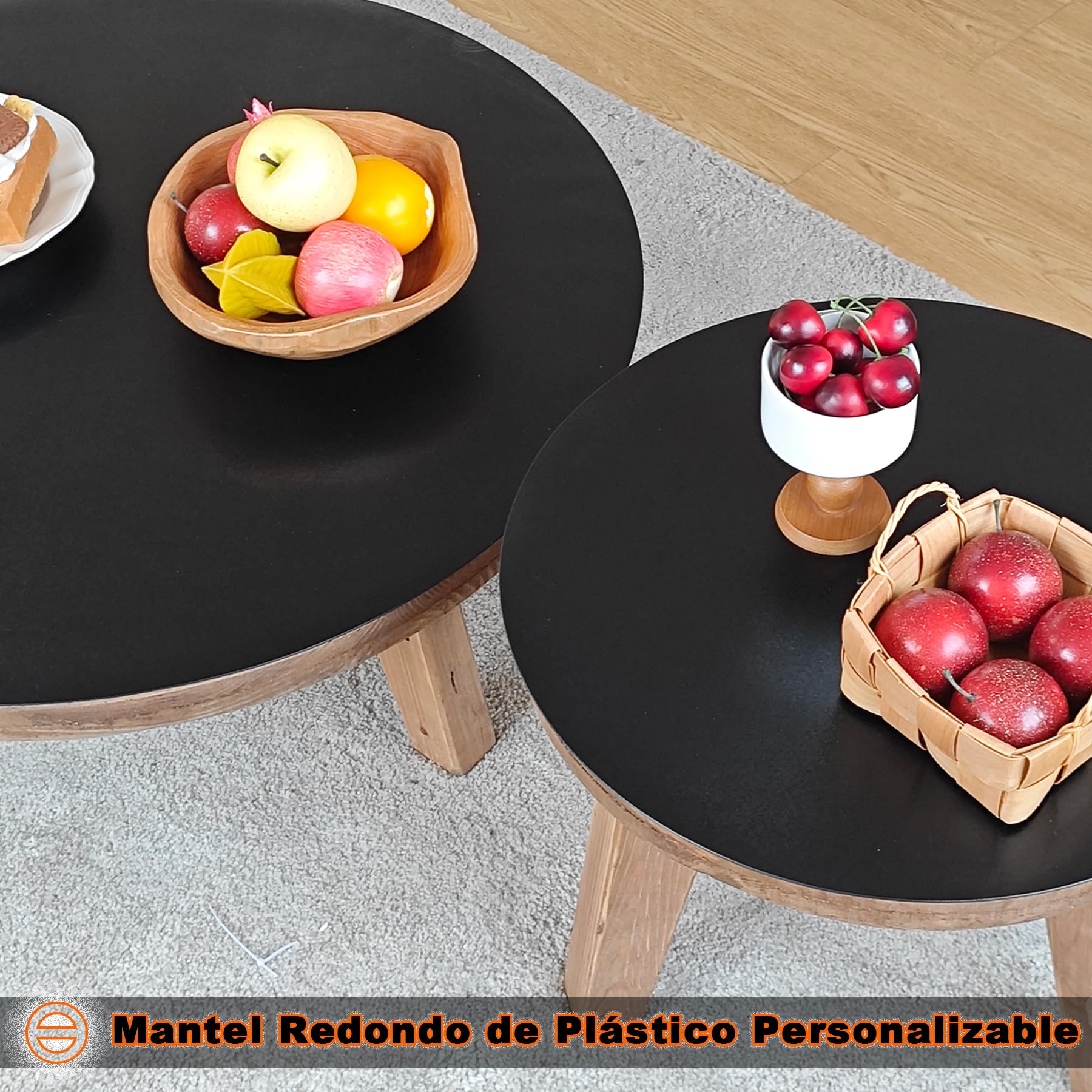 Mantel Redondo Exterior 115cm Negro Mantel PVC Transparente Esmerilado se Puede Utilizar en Contacto con Alimentos, Personalizable Mantel Hule para Barra de Bar/Mesa de Cerveza