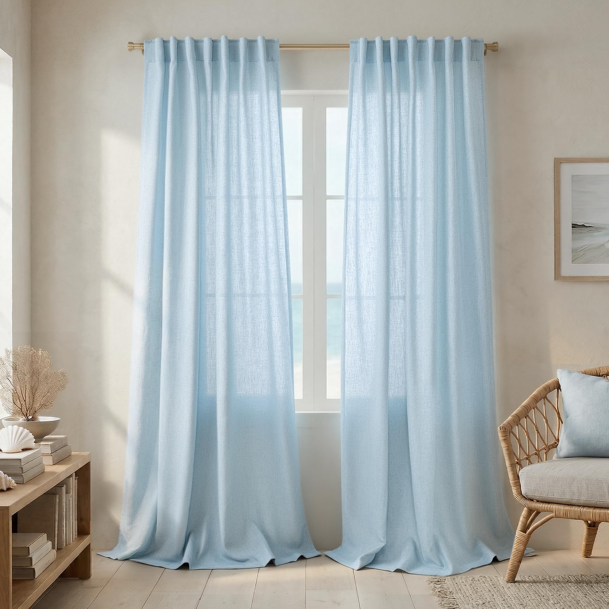 Light Blue Linen Curtains 90 Inches Long for Living Room Girls Bedroom Nursery Summer Cozy Decor Rod Pocket Back Tab Pale Sky Blue Light Filtering Window Drapes Set 2 Panels for Dining Room — image 1