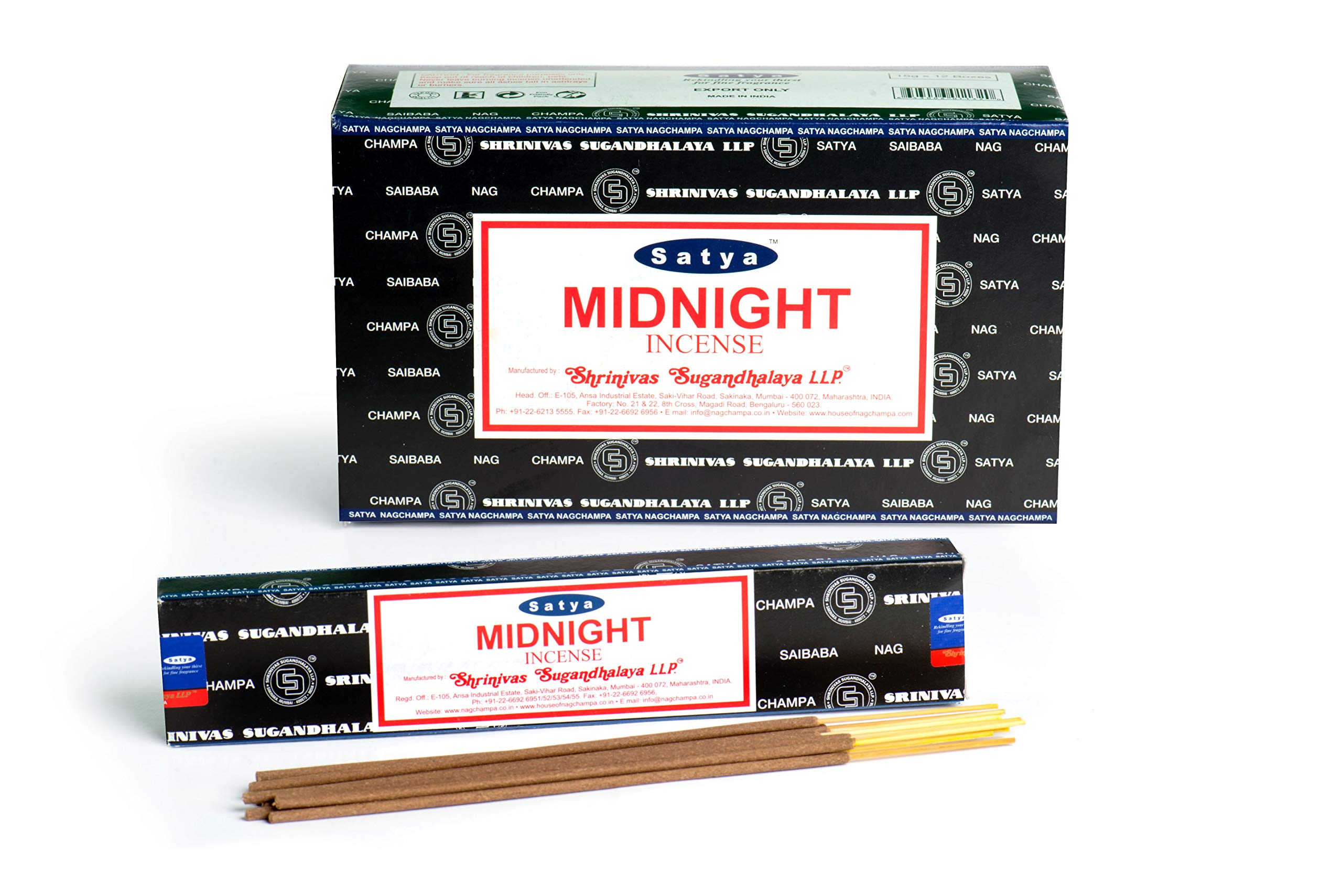 Satya 01471 Midnight Incense Sticks, 12 Packs x 15g one size