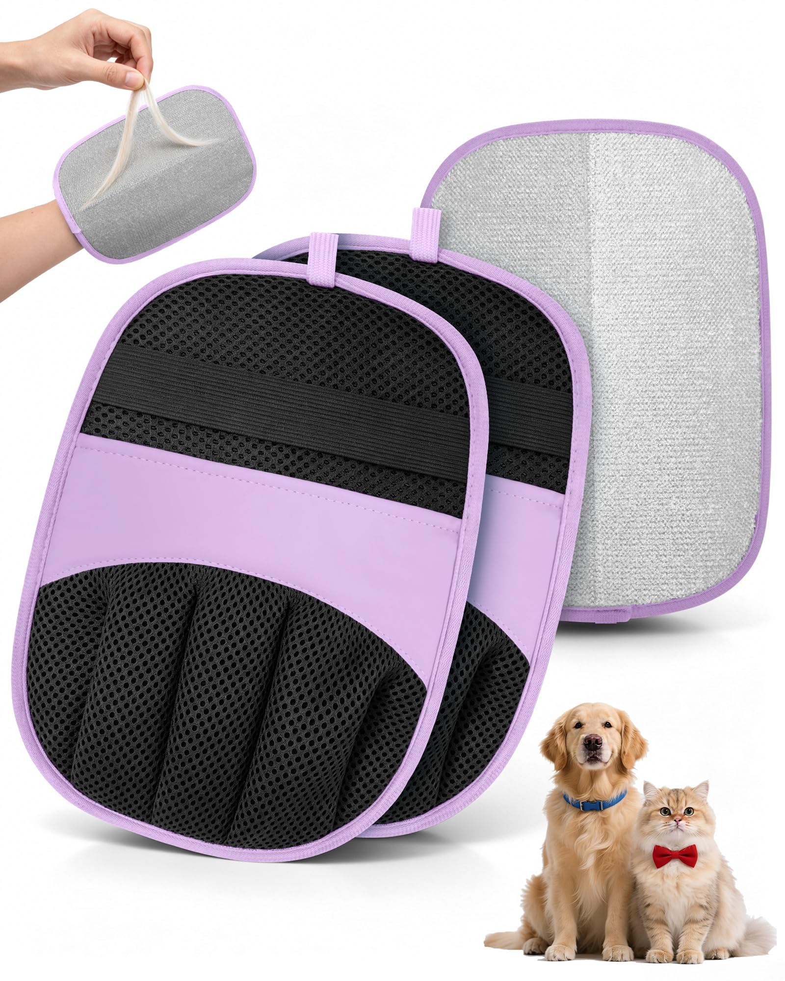 2er Pack Tierhaarentferner Handschuh, Fell Magnet Handschuh für Hunde & Katzen, Waschbares Elektrostatisches Netzgewebe, Fellpflege & Haustierpflege, Enthaarung für Sofa, Teppich, Kleidung (Grün)
