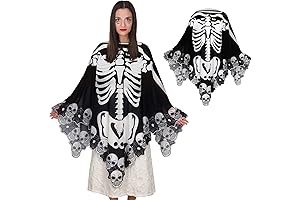 Womens Plus Size Skeleton Costume: Day of the Dead Lace Skeleton Poncho
