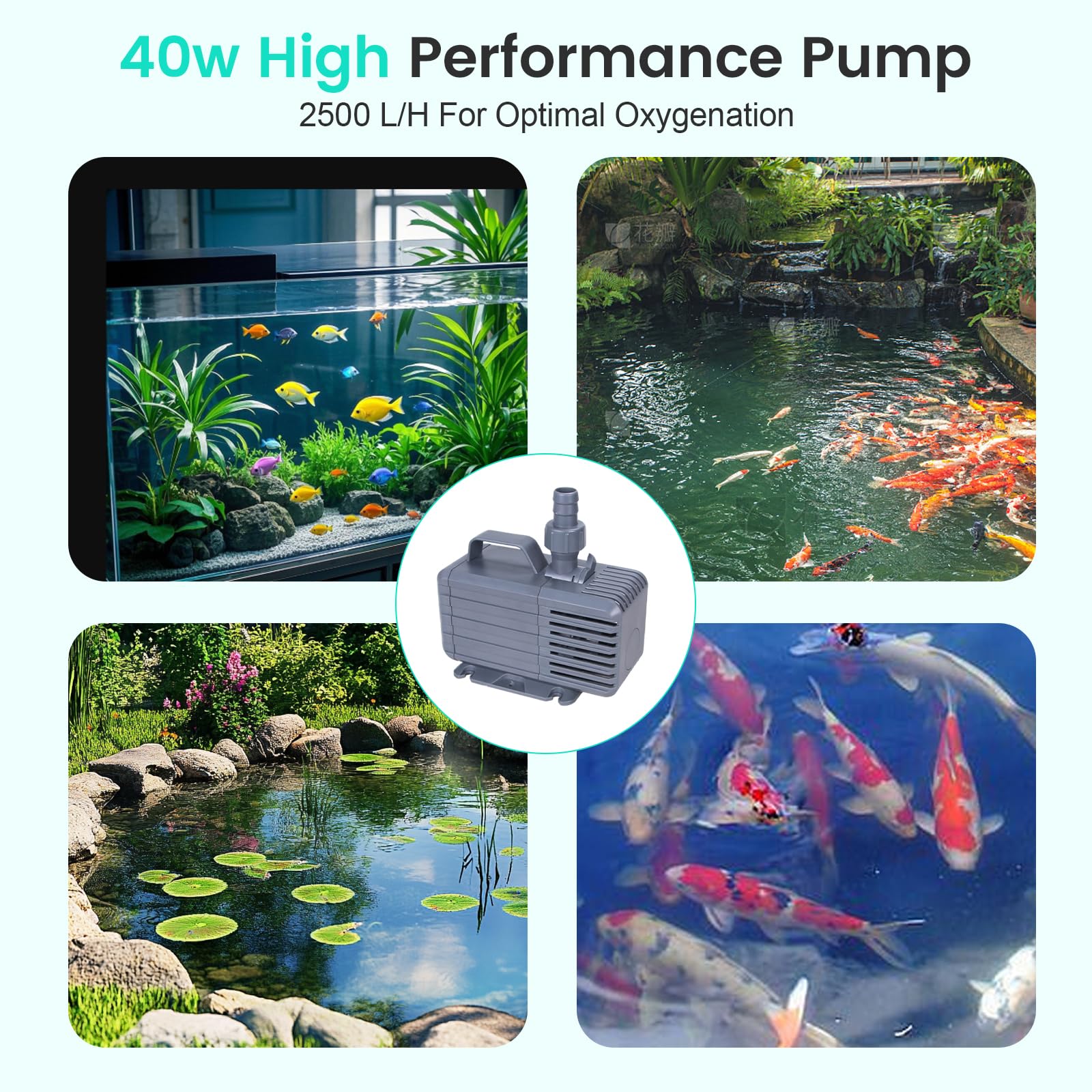 Teichwasserfall Set, 20cm Edelstahl Wasserfall Teich Überlauf für Gartenteich Komplett mit Pumpe Filter, 2500 L/H Pumpe, 3 m Schlauch für Gartenteich Wasserspiel Garten Deko Patio Terrasse Außenteich
