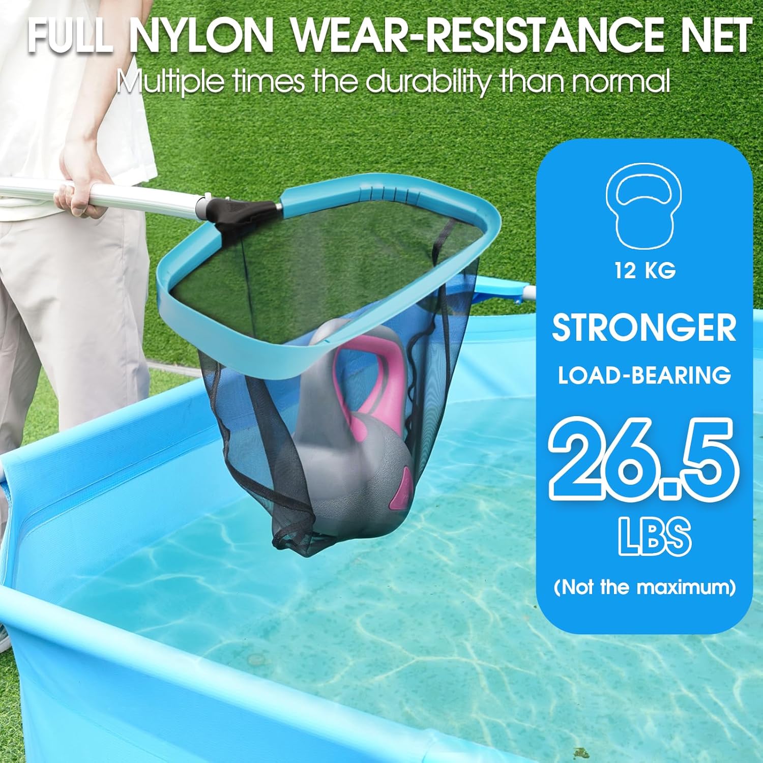 TidyMister Self-Repair Heavy Duty Pool Net, Upgrade Reinforced Handle, Pool Cleaning Skimmer Net with Nylon Fine Mesh Net, Thick Aluminum Frame, Deep Trash Bag for Above Ground & Inground Pools