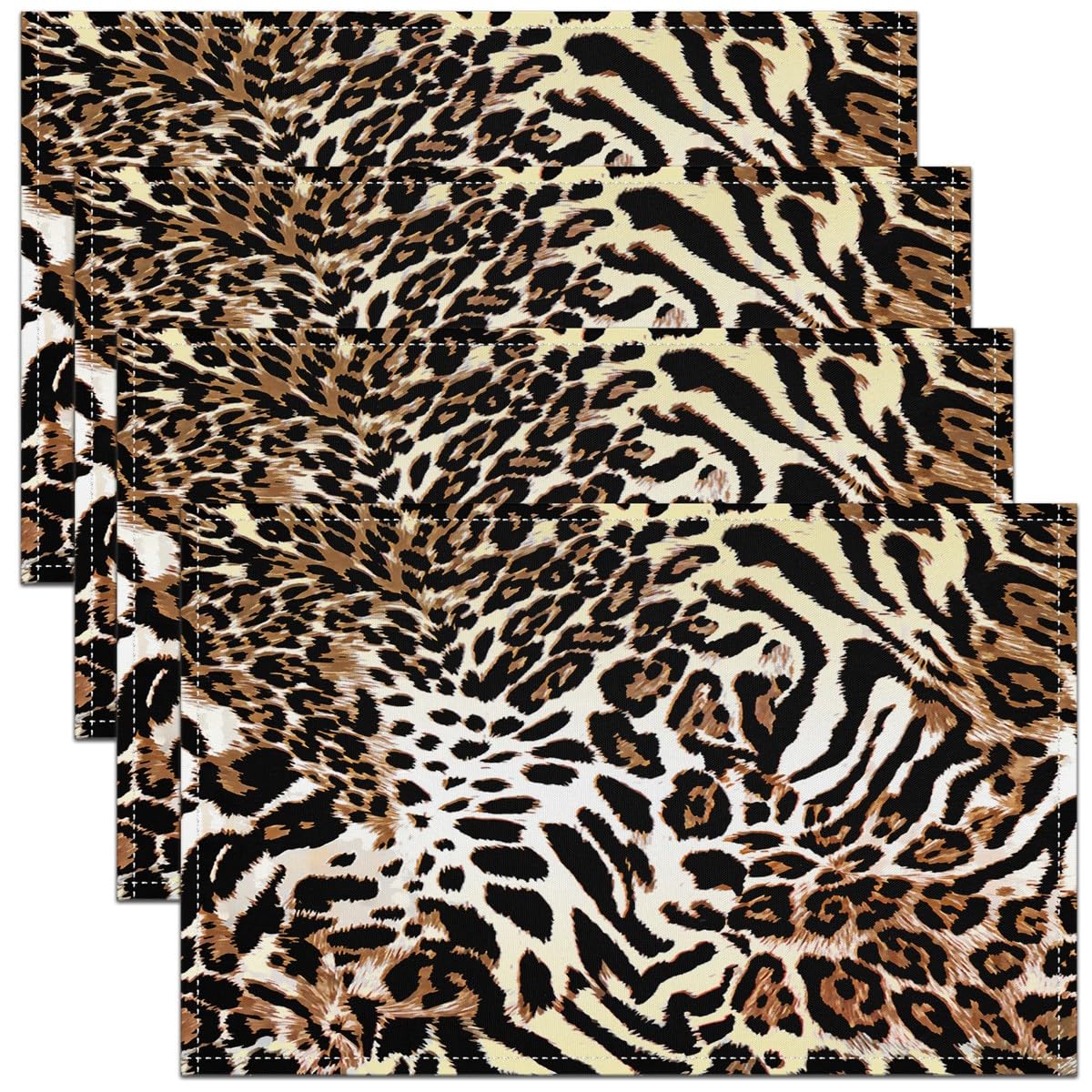 Homemissing Multicoloured 10 Leopard Table Mats Placemat Cow Print Animal Print Placemats Set Of 4 Zebra Print Placemats Set Of 4 Kids Adults 45X30cm