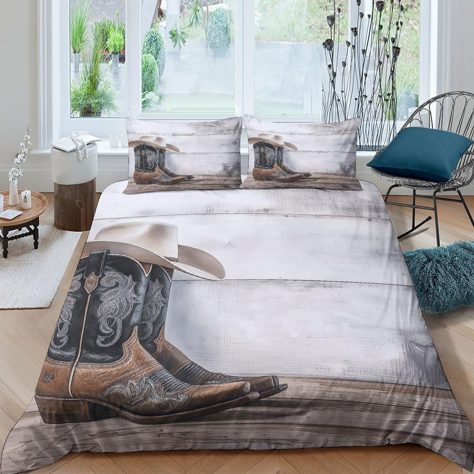 Ctjqhvkz Style-5 3D Printed Cowboy Hat Fitted Sheet Microfiber Rustic Western Boots Mattress Cover Decor For Bedroom Guest Room Single（135X200cm）