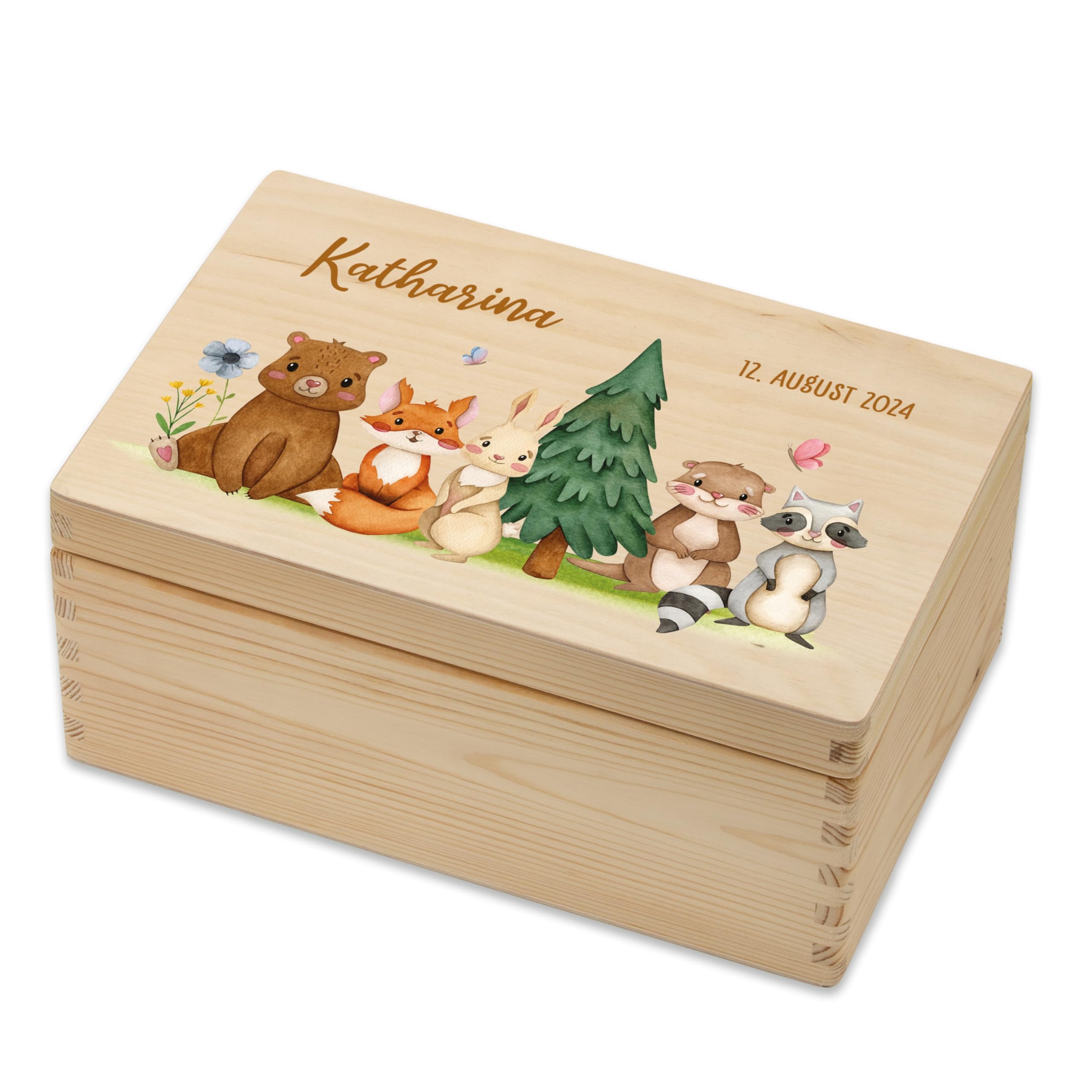 Lilletå ® Erinnerungsbox Waldfreunde (001.06.04) - Erinnerungskiste Baby mit Hochwertigem Farbdruck - Baby Kind Erinnerungsbox Holz - Geschenk Geburt Mädchen Junge