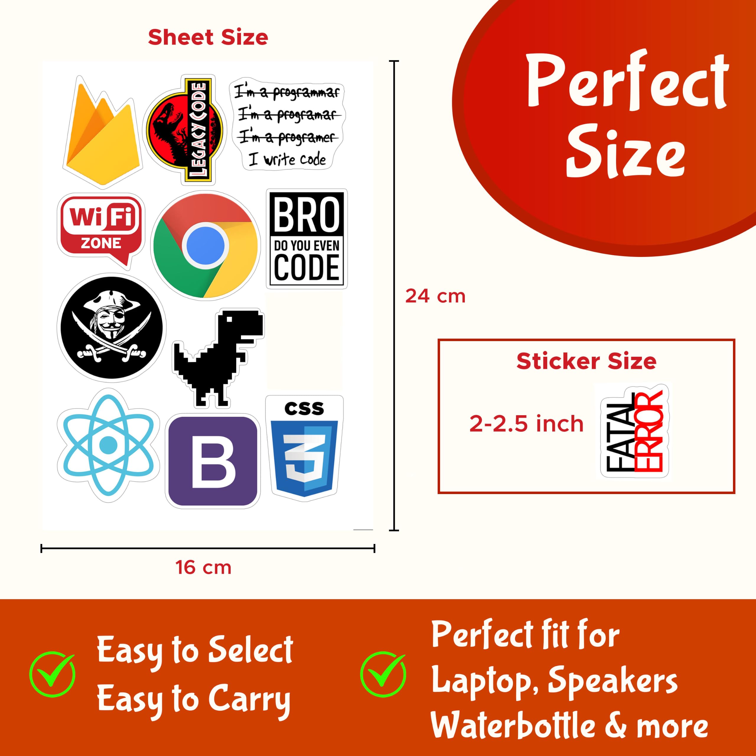 CodersParadise - Pack of 51 Laptop Vinyl Self-Adhesive Sticker for Programmer, Coder, Developer, IT Professional - Multicolor Stickers for Laptop, Journal, Guitar, Mobile - Waterproof Residue Free 2