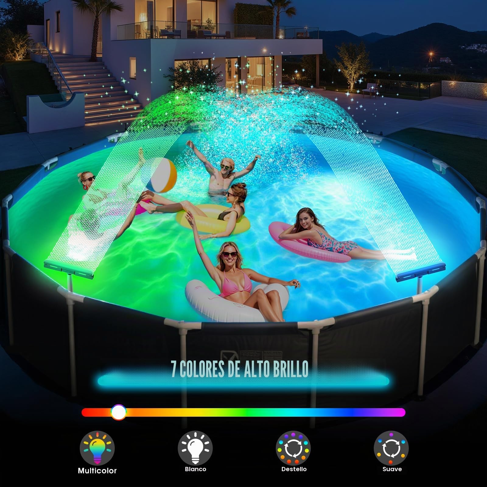 KingSom Fuente de Piscina con Luces de Colores, Fuente Piscina Cascada Recargable con Botones y Control Remoto, 10000 mAh Fuente de Luces para Piscina Elevadas y Enterradas, Fuente de Agua-Violeta