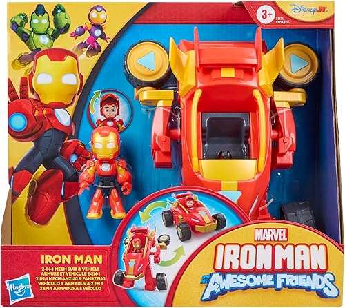 Miniatura 2 de Marvel Iron Man and his Awesome Friends 2 en 1 Mech Suit & Vehicle, juego de figura de acción y vehículo de juguete, juguetes de superhéroes a