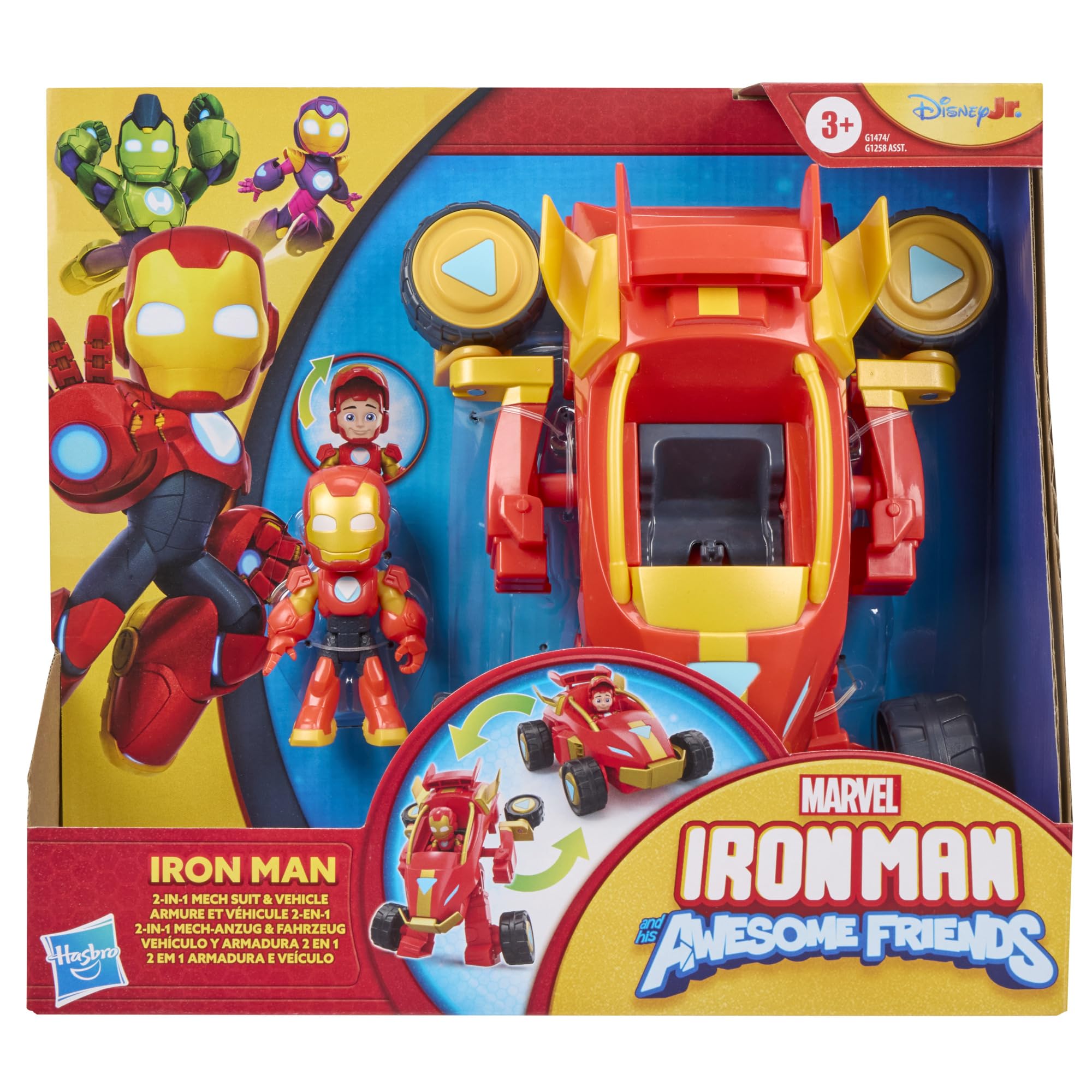 Hasbro Marvel, Iron Man e i Suoi Fantastici Amici, Armatura Mech e Veicolo 2 in 1, Set con Action Figure e Veicolo Giocattolo