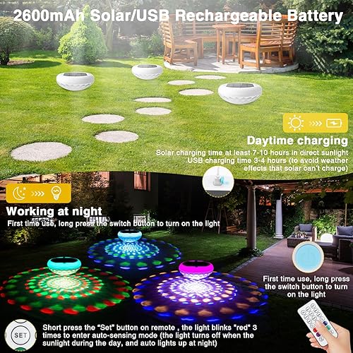 Miniatura 4 de Luces solares flotantes para piscina, recargables por USB, 2600 mAh, luces de piscina con control remoto, 6.69 pulgadas, IP68, impermeable, RGB, 6
