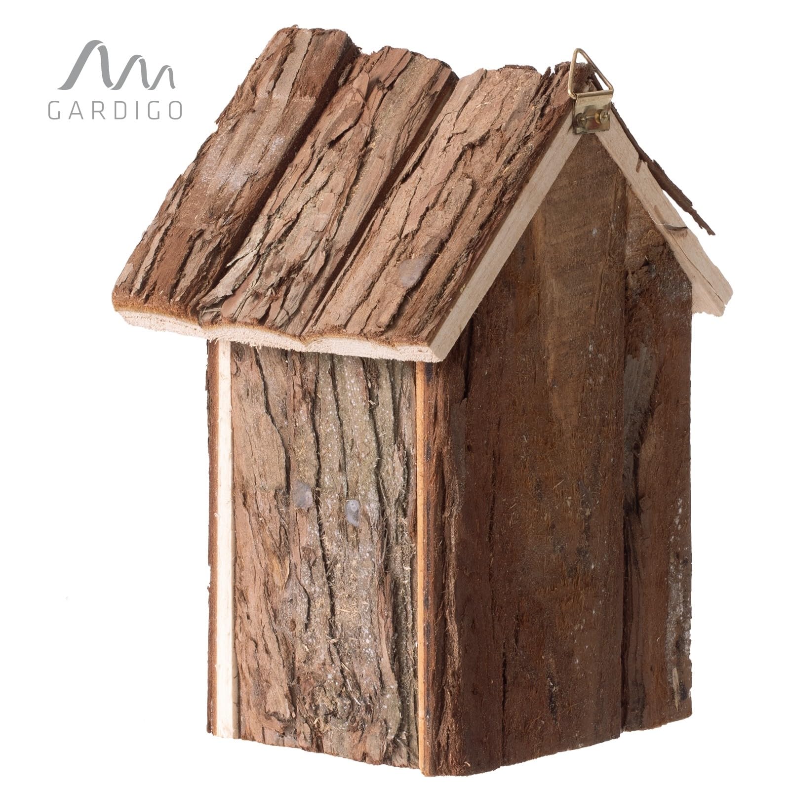 GARDIGO® Nichoir Mésange en Bois Naturel Écorce – Cabane Oiseaux Extérieur à Suspendre – Maison Oiseaux Jardin/Balcon– Abri Nidification Oiseaux Sauvages