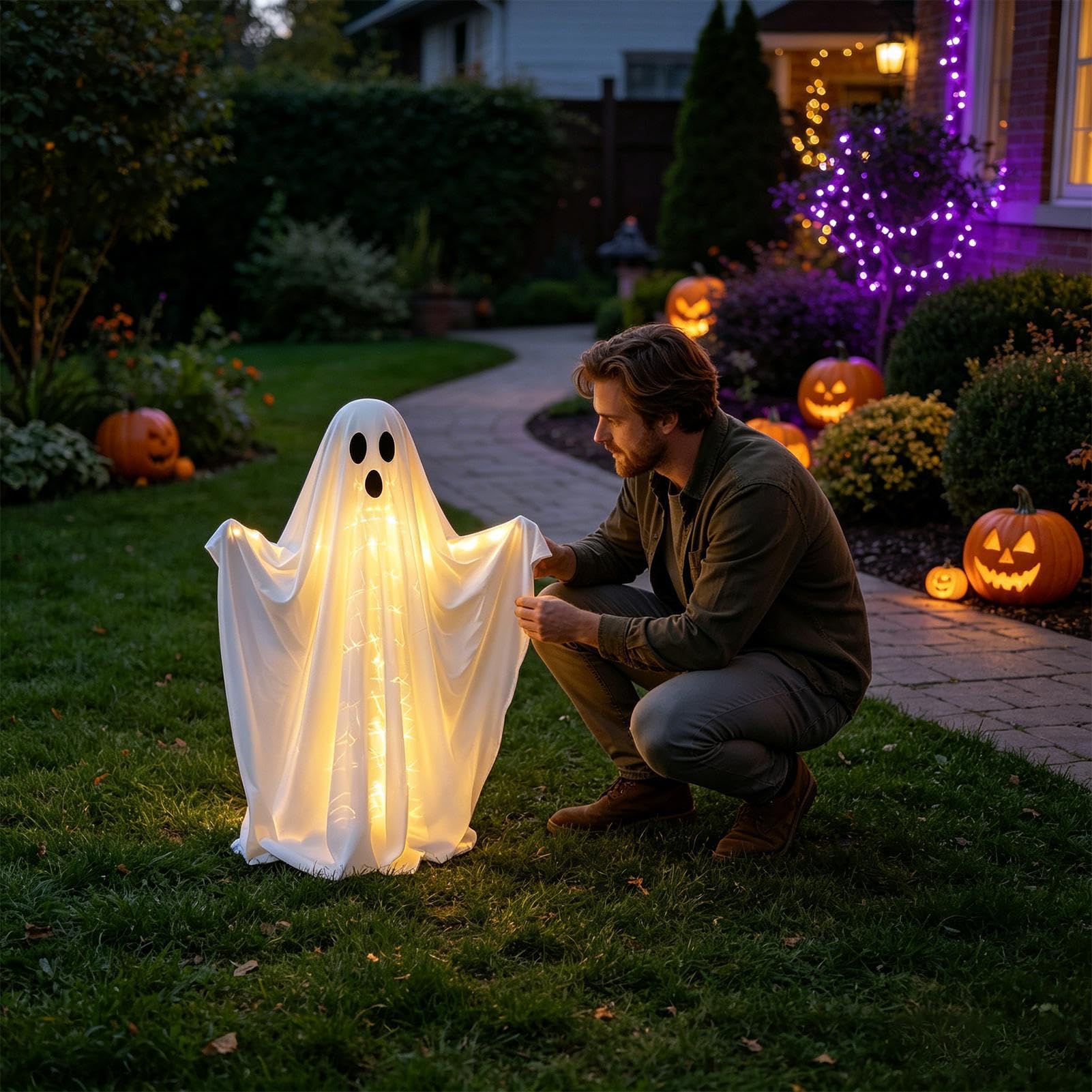 Halloween-Geisterdekoration für Zuhause, beleuchtet, gruselig, weiß