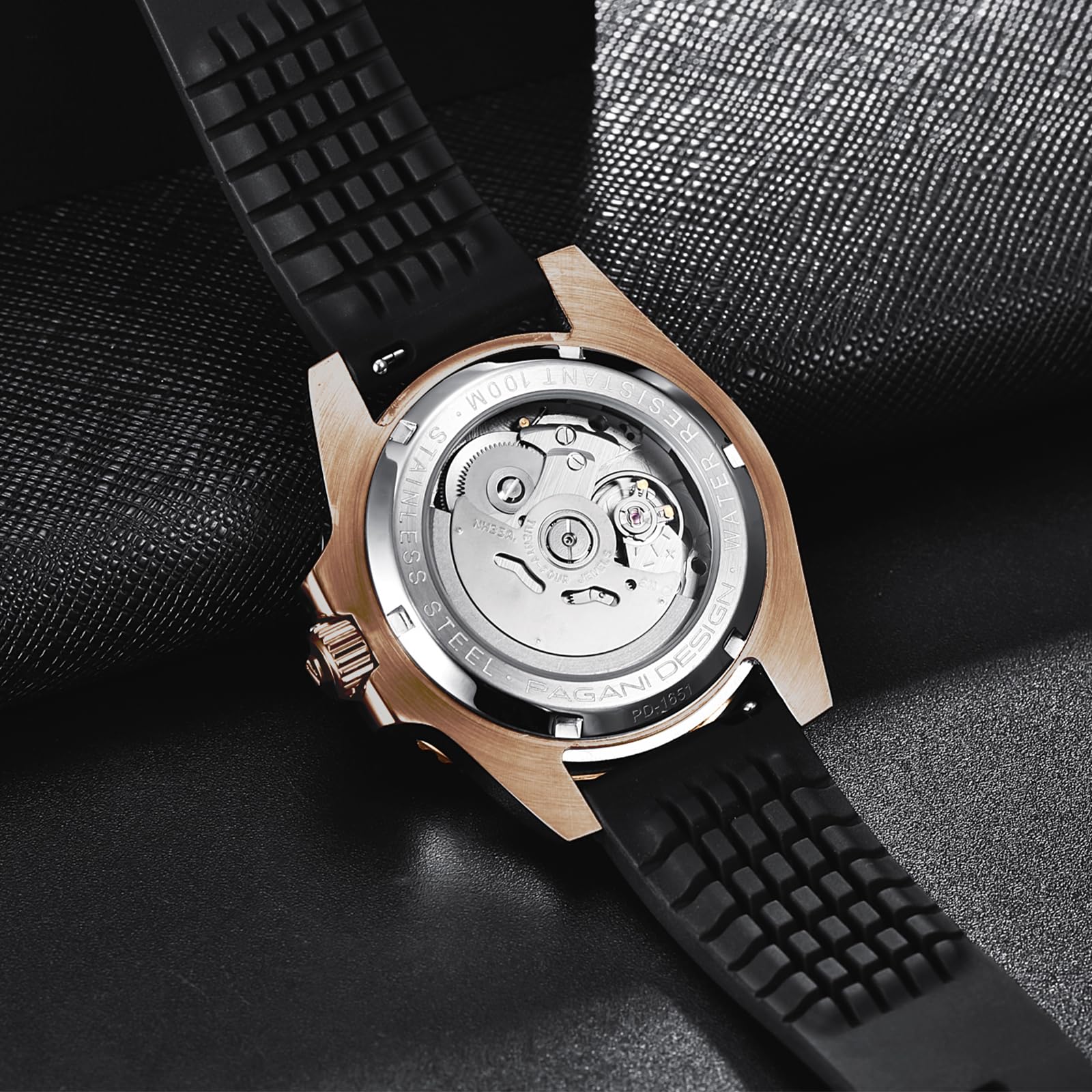SUZAKU Orologio da uomo automatico Orologio meccanico in acciaio inox vetro zaffiro lunetta girevole 100 m impermeabile luminoso uomo business orologio automatico