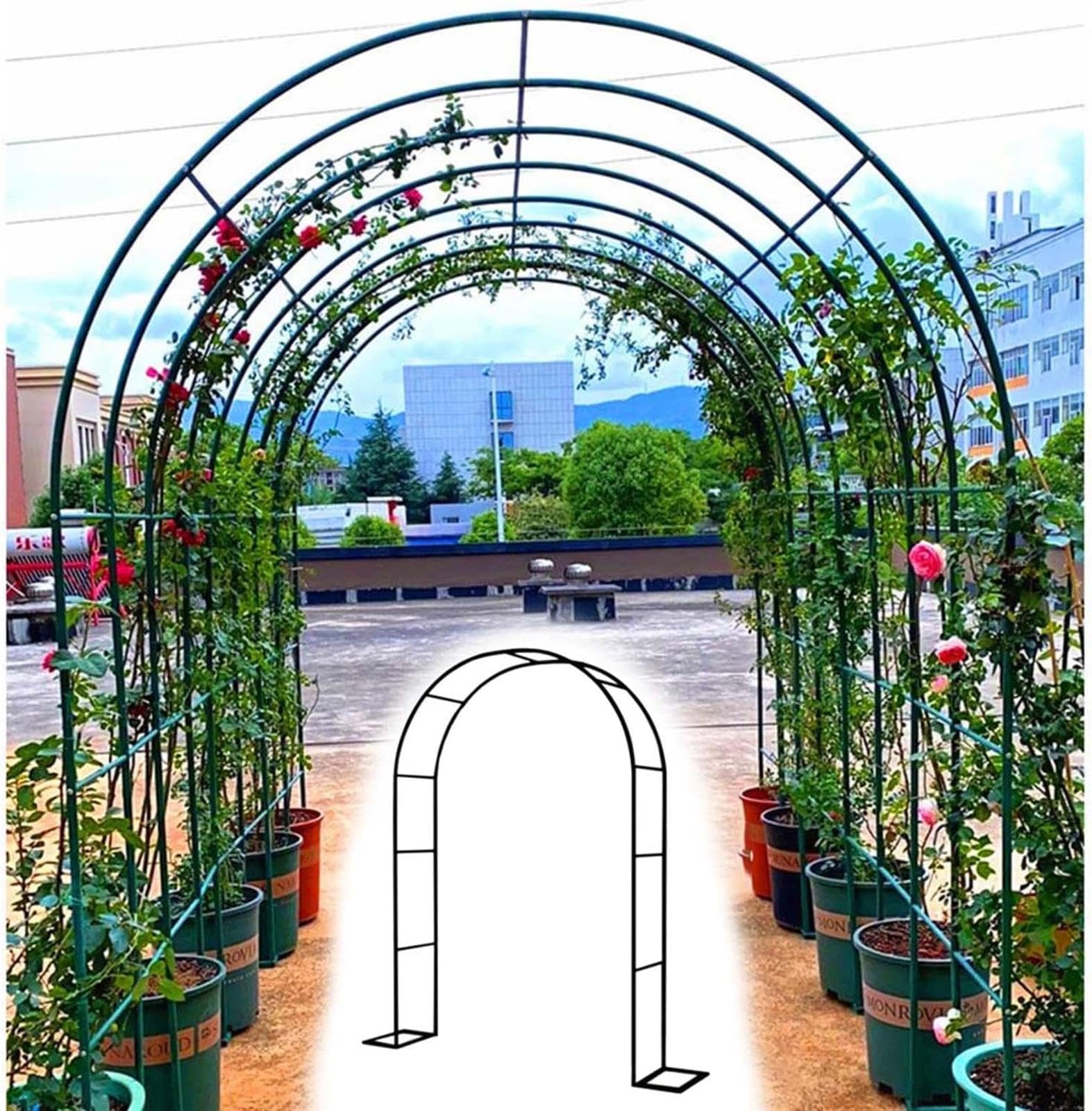 Telaio in acciaio resistente alle intemperie da giardino ad arco per piante rampicanti graticcio autoportante 1,4 m 1,8 m 2 m 2,4 m 3 m di larghezza telaio per fiori per giardino larghezza 120 x