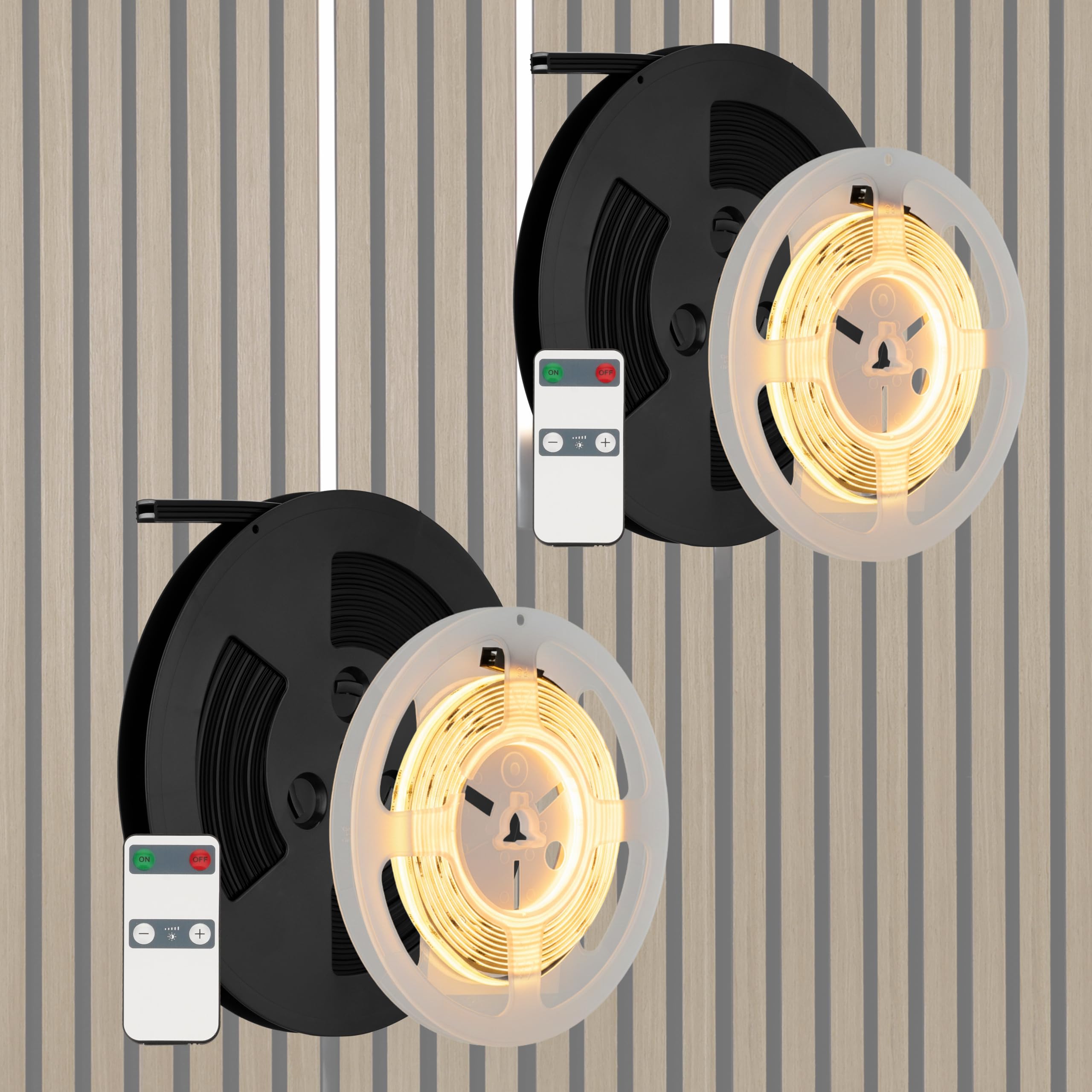 REV Juego de luces LED para paneles acústicos (2 x 3 m, autoadhesivas, color blanco, regulable, recortables, incluye perfil LED), invisible cuando está apagado