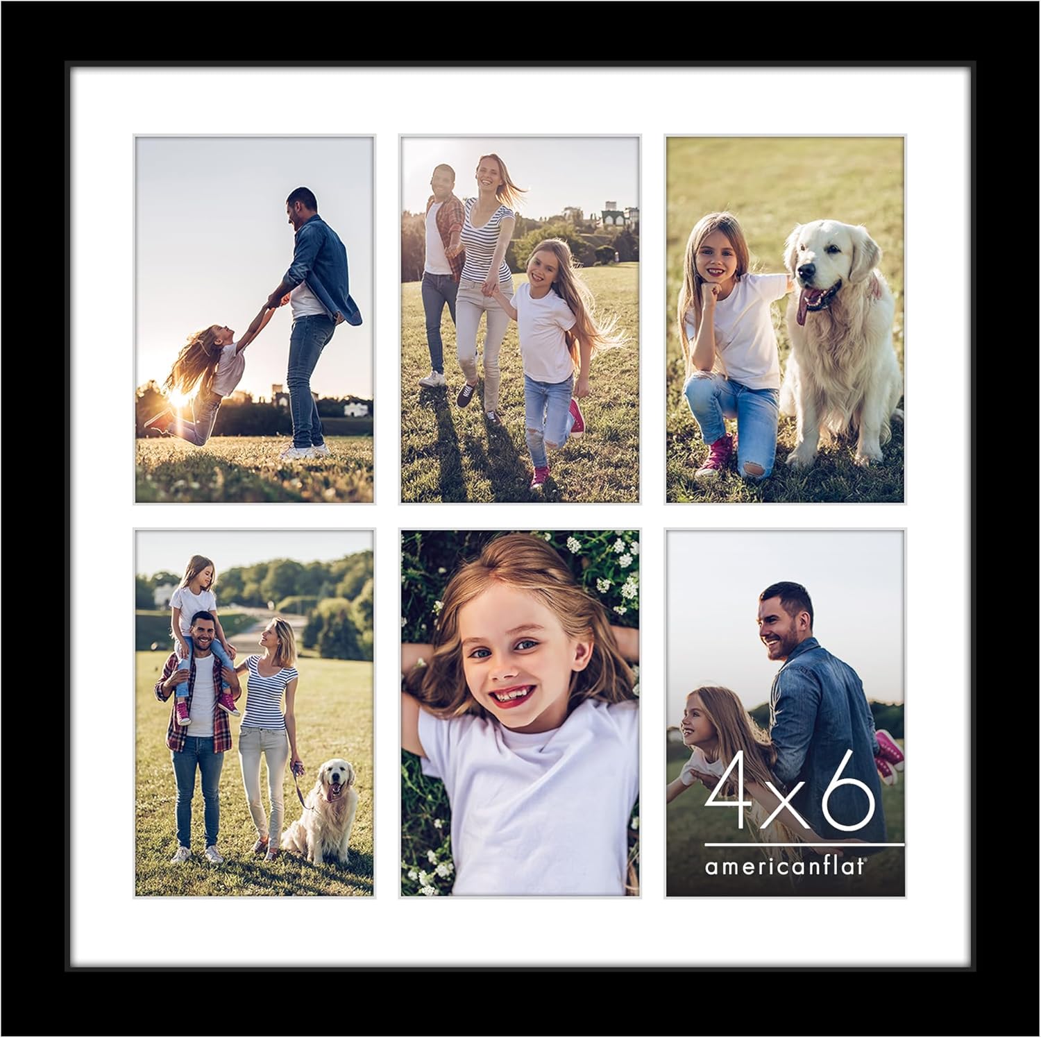 Americanflat 4x6 Collage Picture Frame with Polished Plexiglass - Fits Six 4x6 Photos or Use as One 14x14 Picture Frame - Signature Collection - Collage Frames for Wall Display - Black