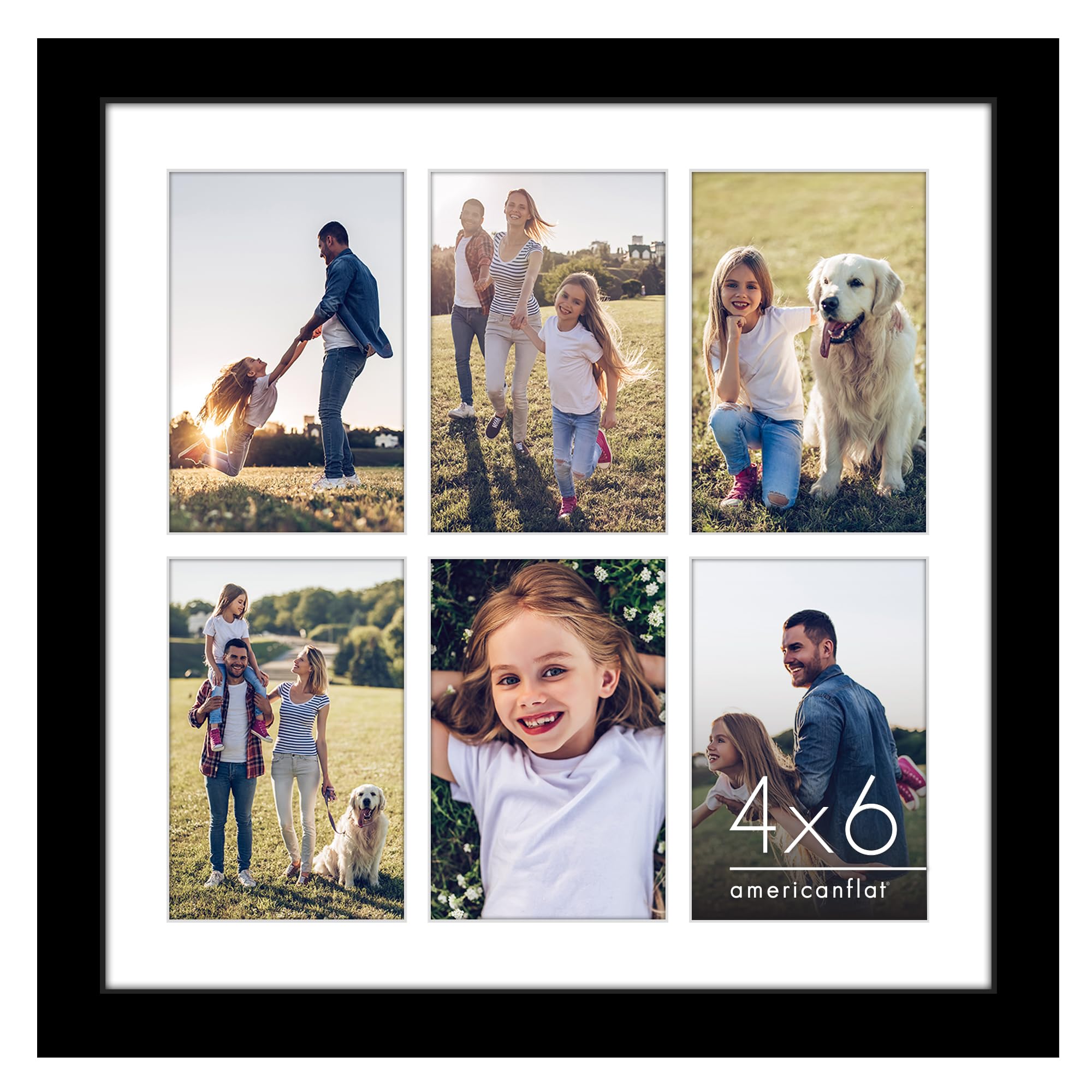 Americanflat 4x6 Collage Picture Frame with Polished Plexiglass - Fits Six 4x6 Photos or Use as One 14x14 Picture Frame - Signature Collection - Collage Frames for Wall Display - Black