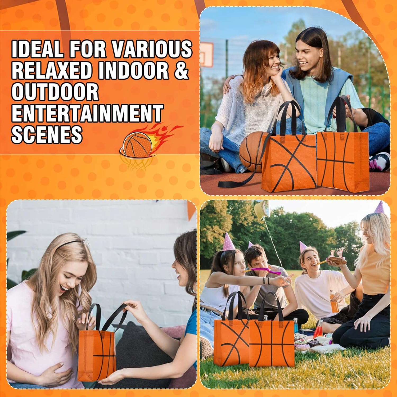 Sweetude 24 Pcs Basketball Gifts Bags Non-woven Sport Party Favor Bags with Handles 7.9 x 7.9 x 3.15 Inches Ball Themed Goodies Candy Treat Packing for Sports Birthday Baby Shower Party Supplies - Image 6