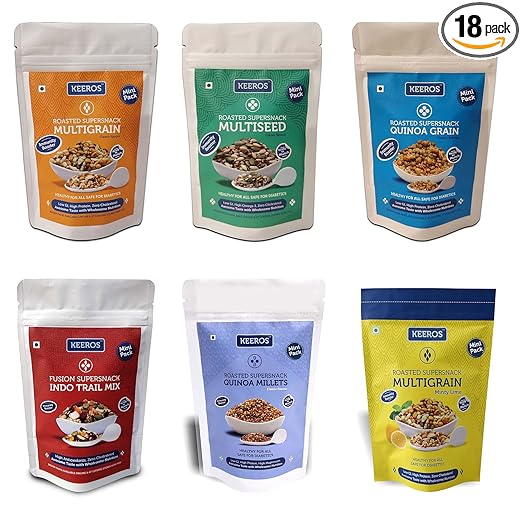 Healthy & Diabetic Friendly Namkeen & Snacks Combo of 6 Varieties| Sweet & Salted, Tasty & High Protein Snacks | Low Calorie |High Fibre | Sugar Free |3 Mini Packs of each variety |