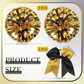 Hanaive 3 Pcs Pom Poms Cheerleading and Cheer Bow