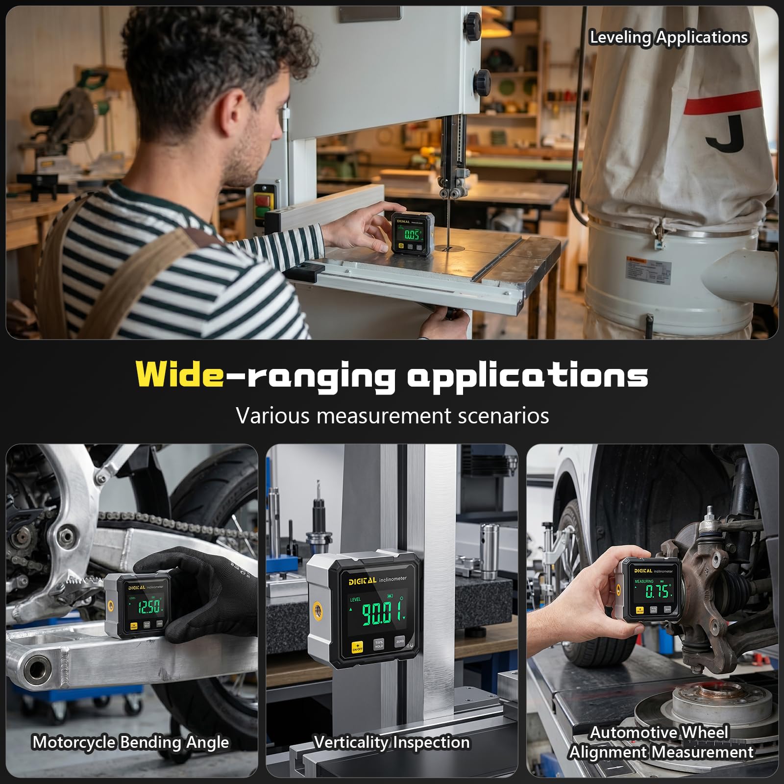 Digitaler Winkelmesser mit Laser, Neigungsmesser Digital, 4-Seitiges Digitaler Winkelmesser Magnetisch, LCD Display, IP54 Wasserdicht, ±0,1° Präzision Inklinometer für BAU, Maschinen, Dekoration