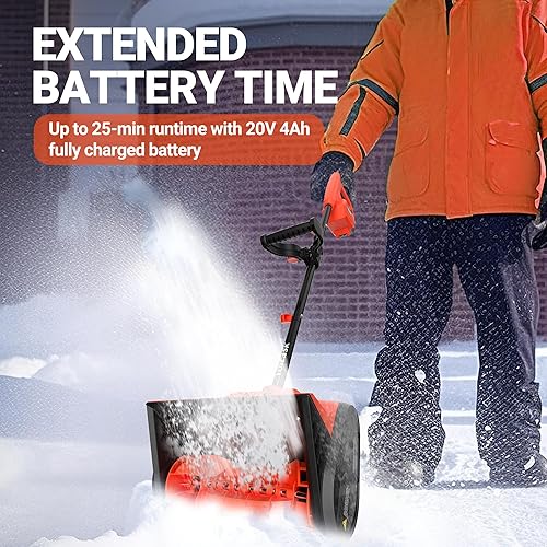 Miniatura 5 de VOLTASK Pala de nieve inalámbrica, 20 V  12 pulgadas  Soplador de nieve inalámbrico de 4 Ah, soplador de nieve a batería con cubierta de