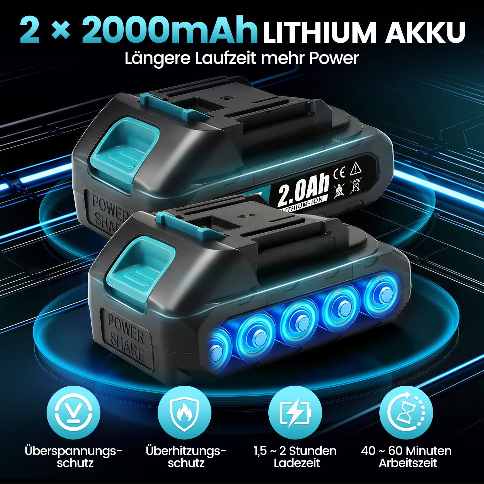 Polisseuse excentrique sans fil pour voiture, 150 mm avec 2 batteries 21 V 2000 mAh, 8 vitesses jusqu'à 6000 tr/min, kit de polissage 13 pièces, kit de polissage pour entretien des détails de