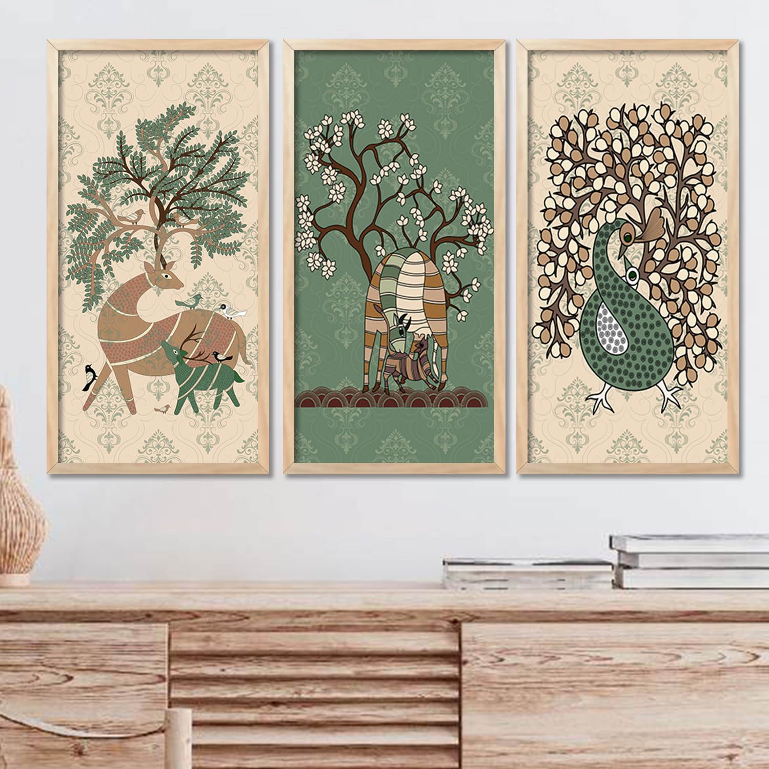 kotart Traditional Indian Art Pichwai Wall Décor Paintings | Painting for wall Decoration | Traditional Indian Art Pichwai Wall Décor Paintings Set of - 3 (10X19 INCH) (B0D6YSXN8Y) Amazon Price History, Amazon Price Tracker