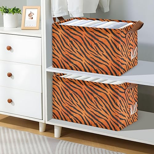 Miniatura 7 de Tigers Fur Pattern Black Orange Storage Organizer Bins and Basket Foldable Storage Cubes with Handles Organizing Clothes Blankets for Makeup Books