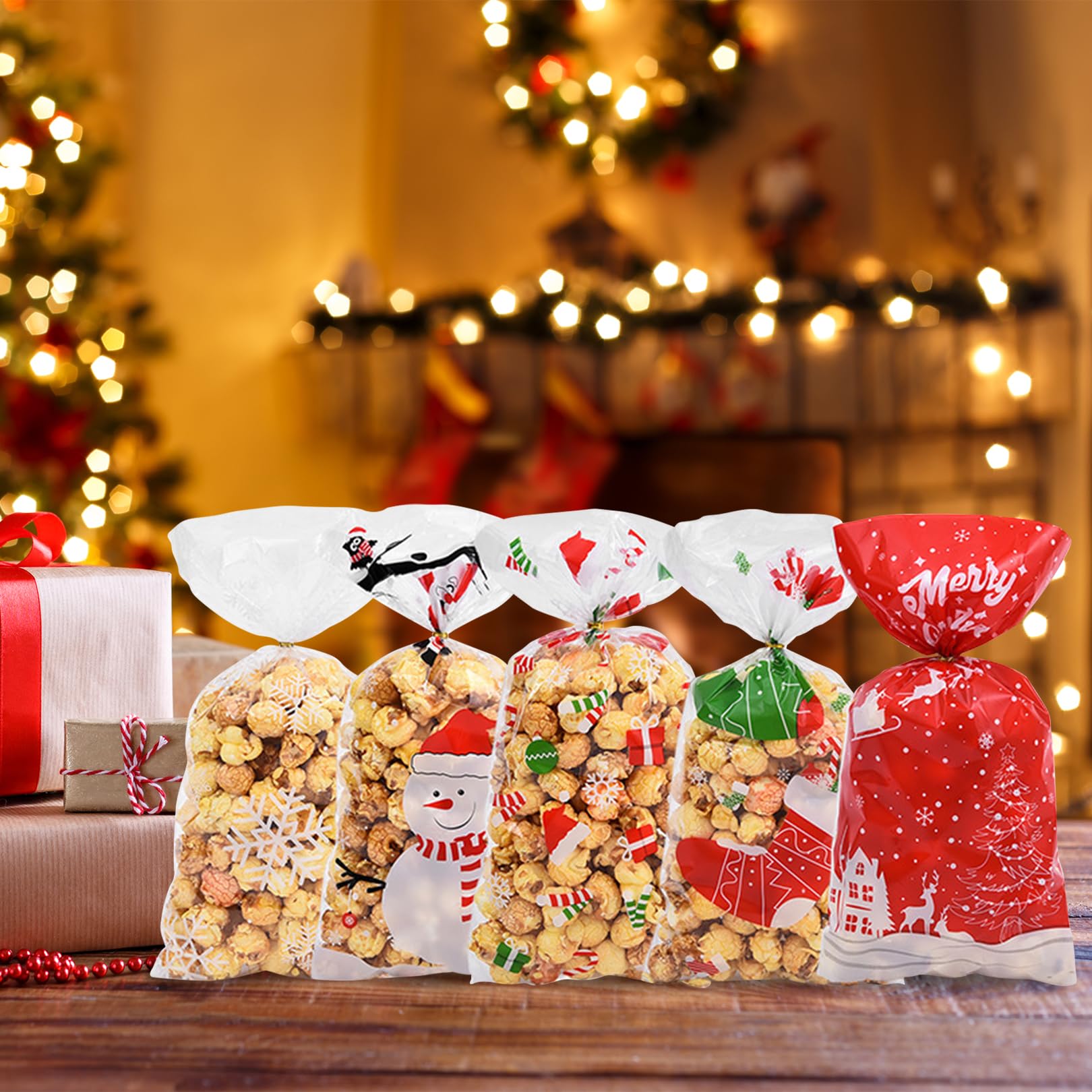150 Weihnachts-Geschenktüten + 180 Twist Ties – Plätzchentüten Mit Festlichen Motiven, Ideal Für Kekse, Kleine Geschenke & Weihnachtsfeiern – Vielseitig & Stabil