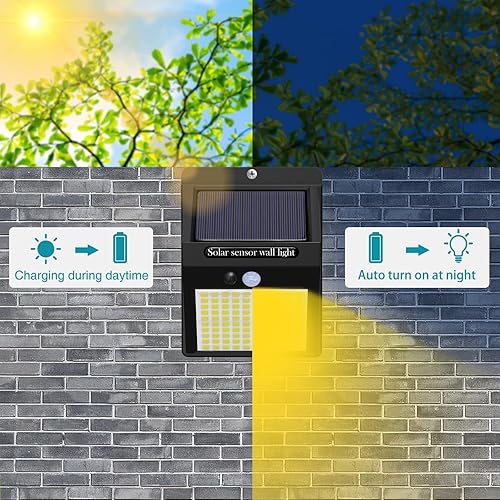 Miniatura 5 de Kolpop - Paquete de 6 luces solares de movimiento para exteriores, 3 modos100 luces LED de seguridad, inalámbricas, resistentes al agua IP65, luces