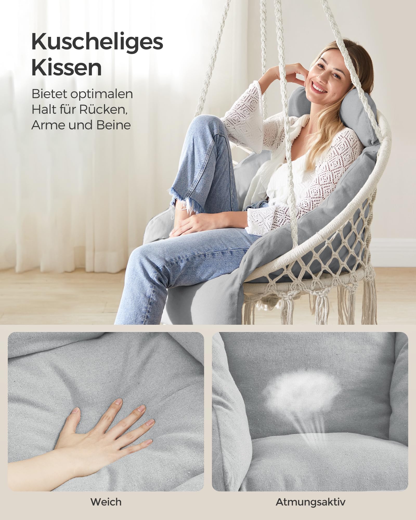 SONGMICS Hängesessel, Dickes Kissen, bis 120 kg belastbar
