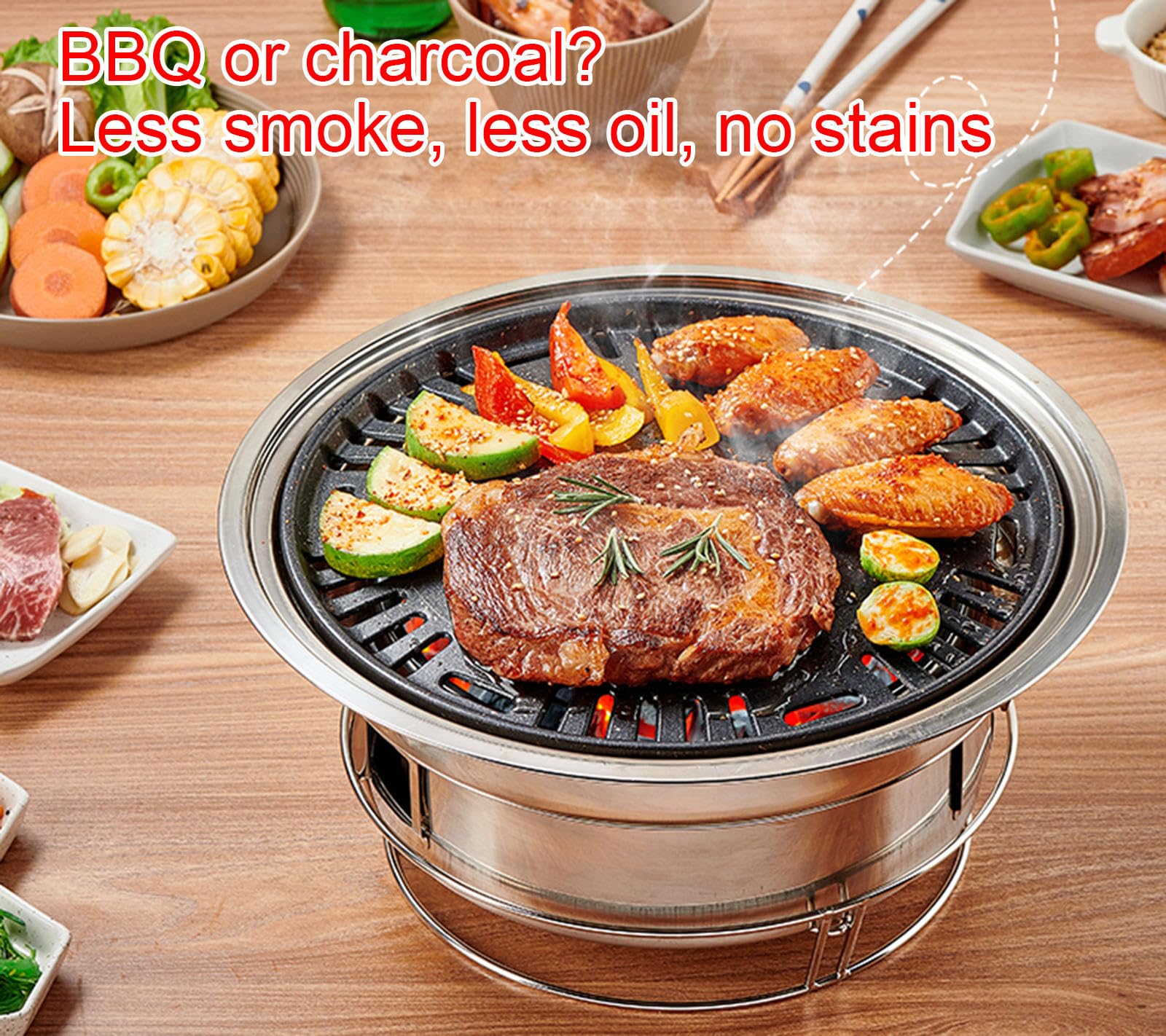 Griglia per Barbecue a Carbone, Griglia per Barbecue Coreana Antiaderente, Fornello a Carbone Portatile In Acciaio Inossidabile per Campeggio All'aperto per Feste In Casa