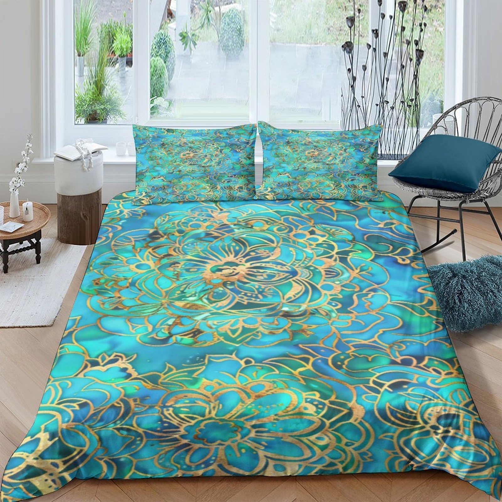 Ctjqhvkz Style-7 3D Printed Abstract Ocean Fitted Sheet Microfiber Blue Gold Marble Mattress Cover For Bedroom Living Room Single（135X200cm）