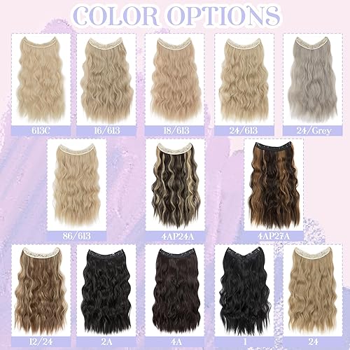 Miniatura 7 de S-noilite Extensiones de cabello con alambre invisible de 24 pulgadas, color negro, largo, ondulado, sintético, postizo secreto con clips de alambre