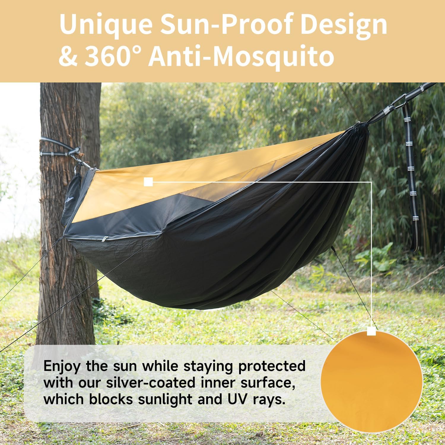 Hamaca de Acampada con Mosquitera y Quitasol, Hamacas Colgantes con Correas de Cuerda para Árboles, Hamaca de Viaje Ultra-Ligera y Portátiles para Exteriores, Senderismo y Viajes
