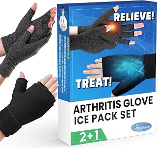 Arthritis Gloves and Ice Pack (2+1 Set) Fingerless Compression Gloves for Women and Men, Arthritis, Carpal Tunnel