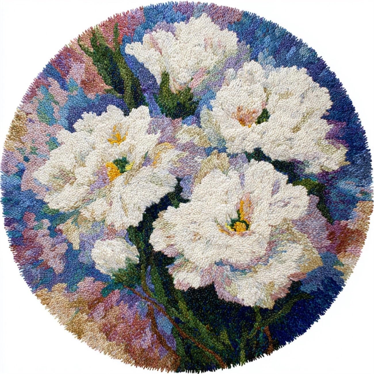 Kitquiver Rug Making Kit for Adults White Flowers 80x80cm