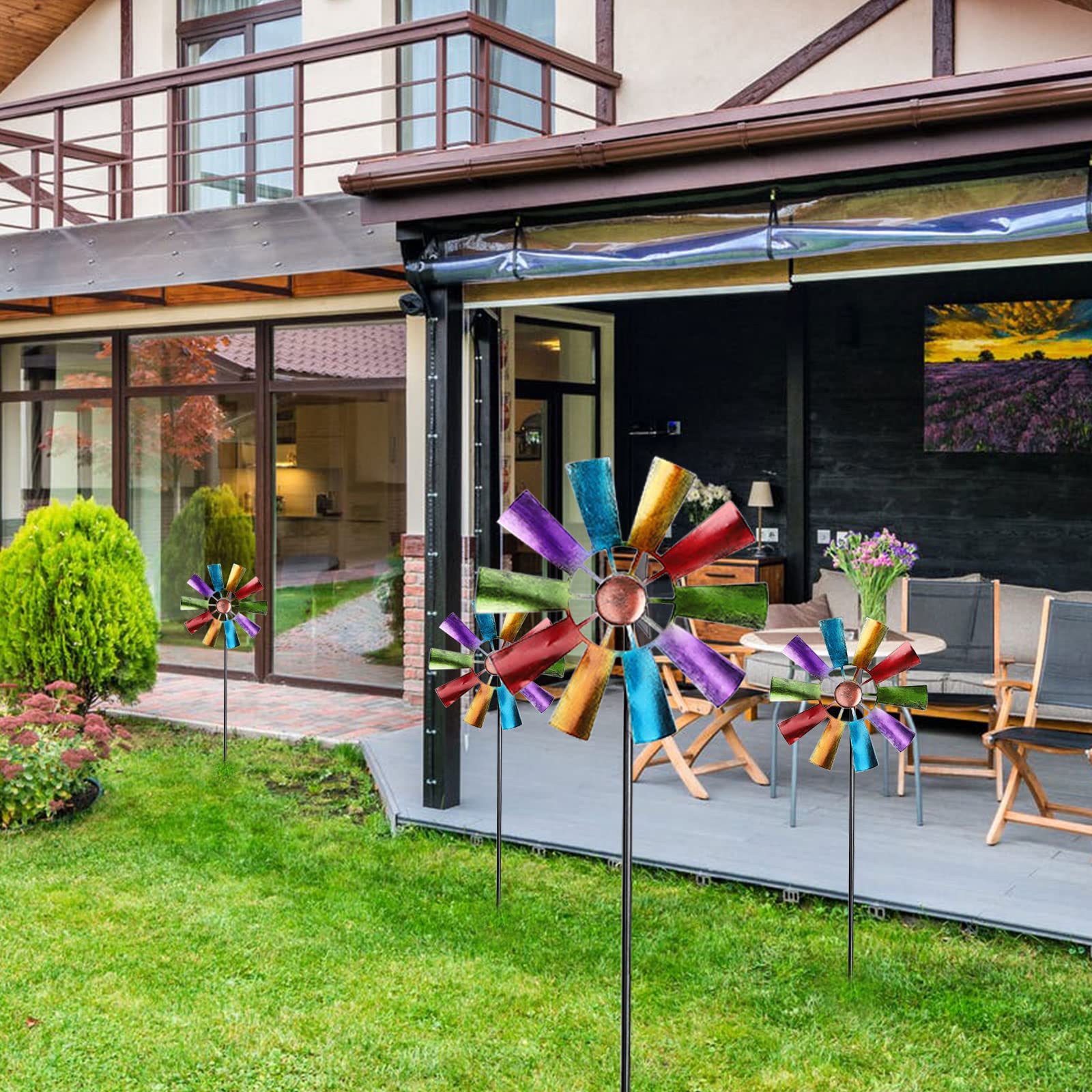 DULRLLY Metal Windmill Spinner Outdoor Decoration 29 Inch 360 Swivel Kinetic Wind Spinners with Garden Stake Rotating Wind Mill Wind Spinner Sculpture for Outdoor Yard Lawn Patio(#1)