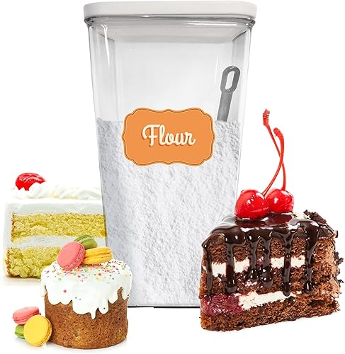 Kitchen Discovery Recipiente de harina o azúcar con tapa y cuchara hermético, contenedor de almacenamiento de alimentos de 6.5 L que también